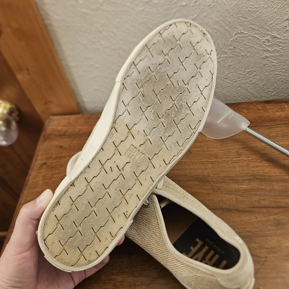 FRYE Brett Beige Canvas Lace Up Low Top Fashion Sneakers Men's Size 11